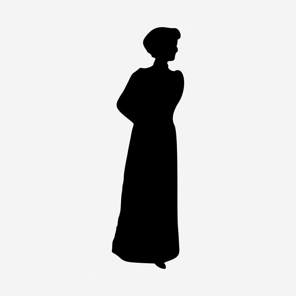 Lady silhouette black and white illustration clipart. Free public domain CC0 image