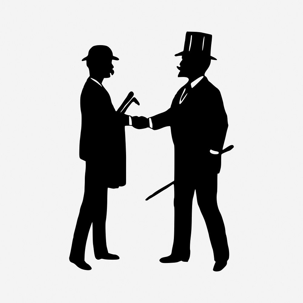 Gentlemen greeting black and white illustration clipart. Free public domain CC0 image