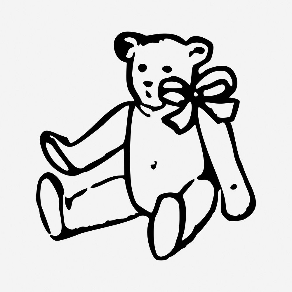 Teddy bear black and white illustration clipart. Free public domain CC0 image