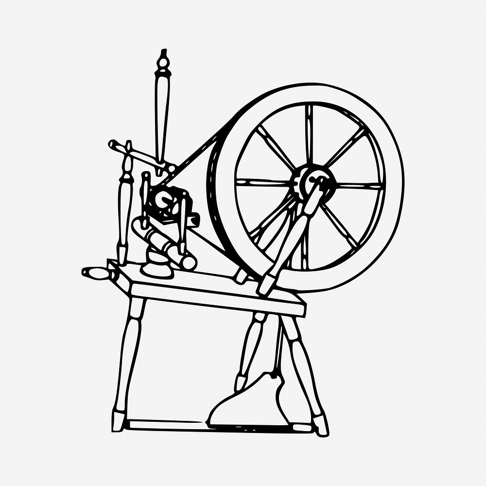 Spinning wheel black and white illustration clipart. Free public domain CC0 image