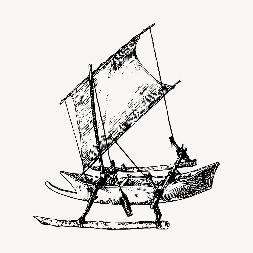 Outrigger boat illustration clipart vector. Free public domain CC0 image