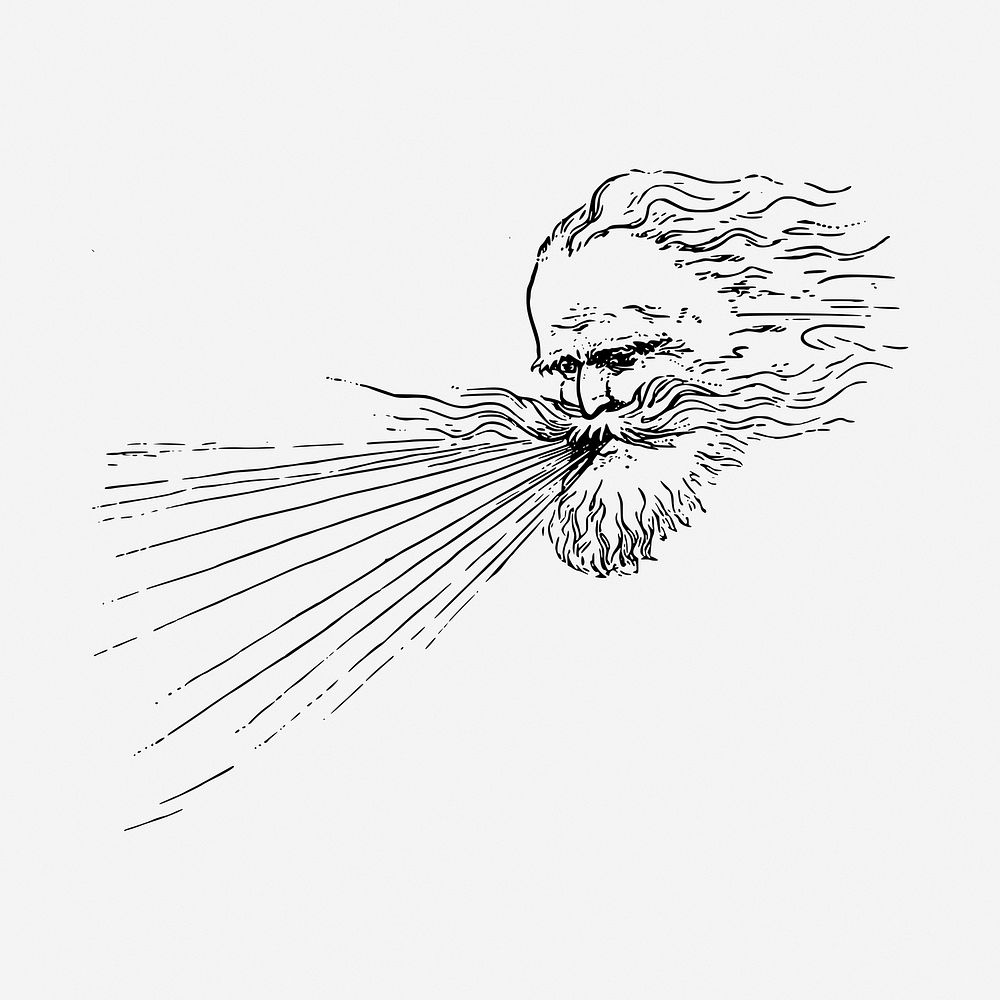 Boreas blows wind black and white illustration clipart. Free public domain CC0 image