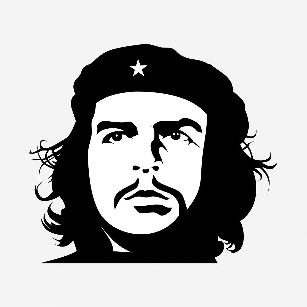 Che Guevara black and white illustration clipart. Free public domain CC0 image