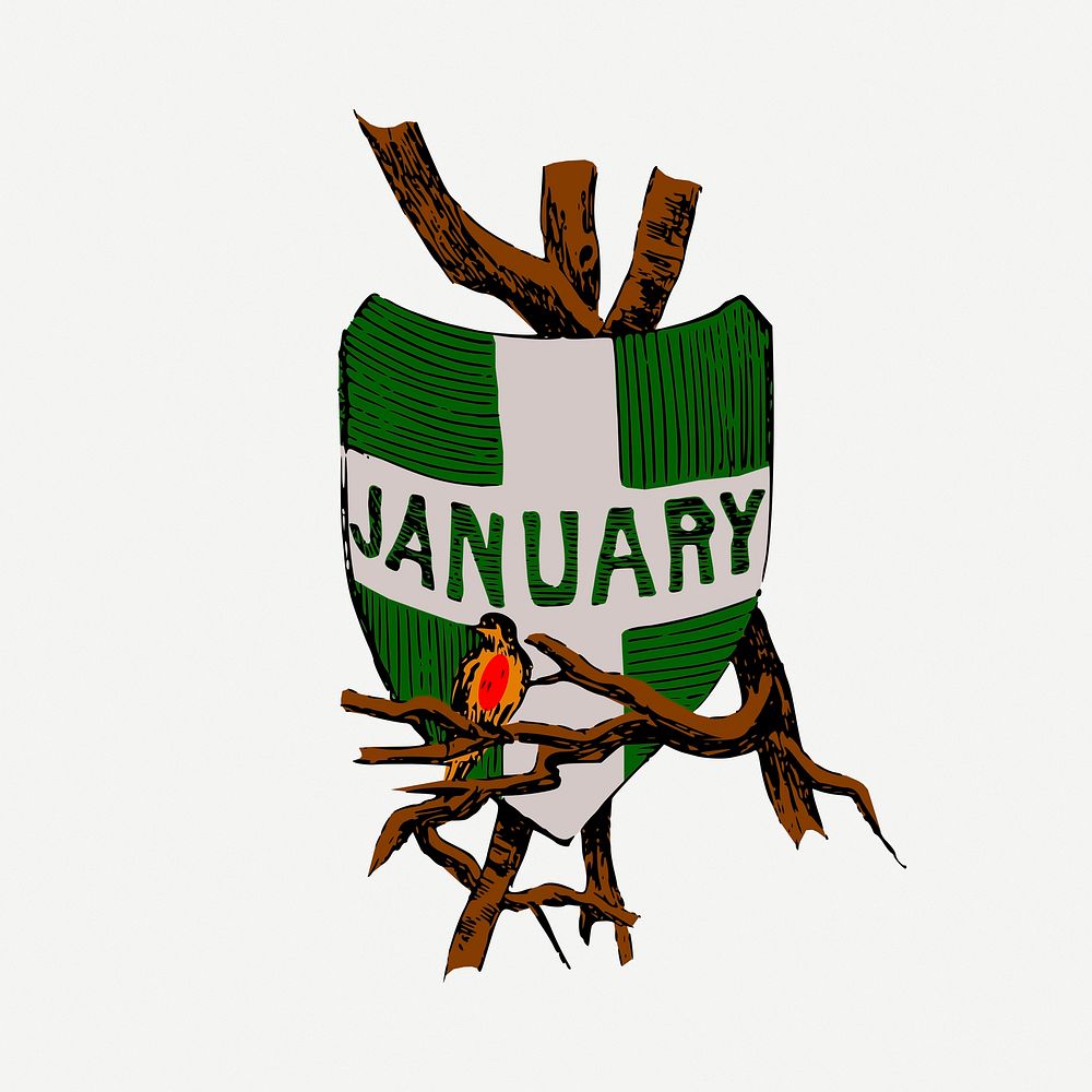 January word, coat of arms clipart illustration psd. Free public domain CC0 image