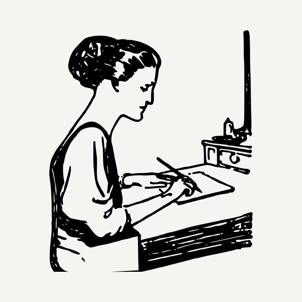 Woman writing letter clipart illustration psd. Free public domain CC0 image