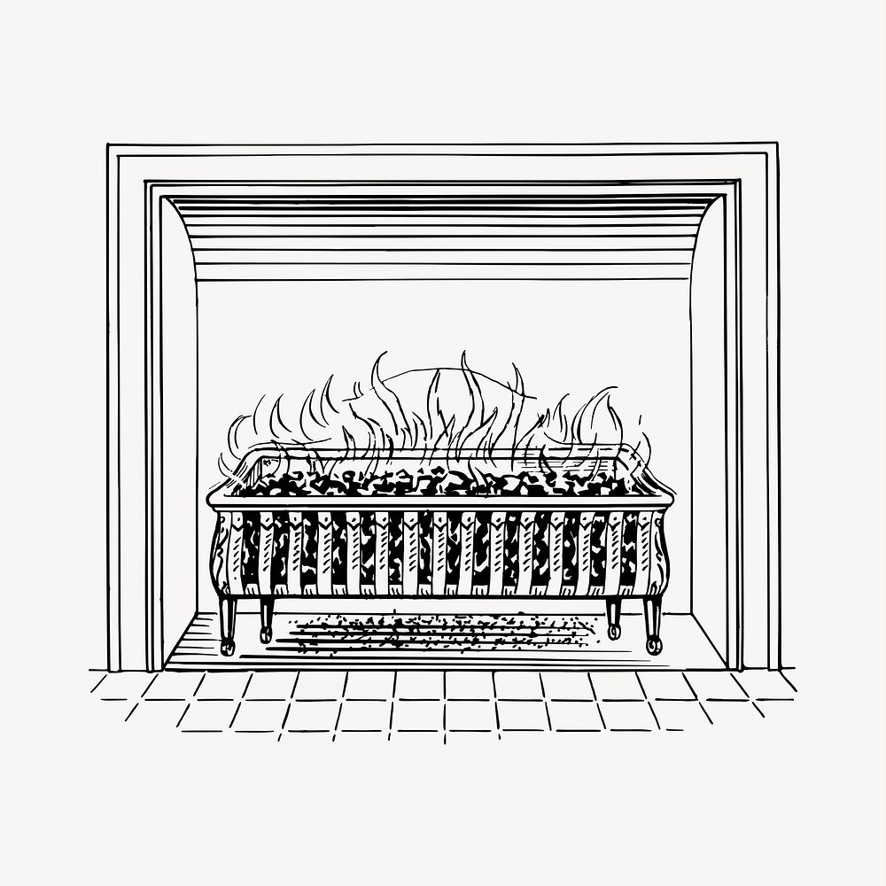 Fireplace clipart, vintage hand drawn vector. Free public domain CC0 image.