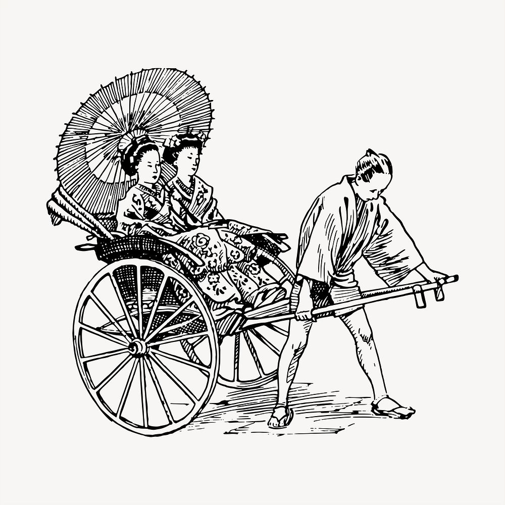 Rickshaw clipart, vintage hand drawn vector. Free public domain CC0 image.