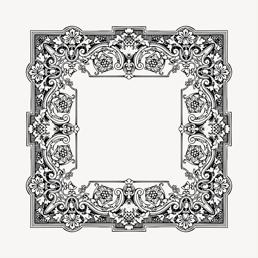 Floral frame clipart, vintage hand drawn vector. Free public domain CC0 image.