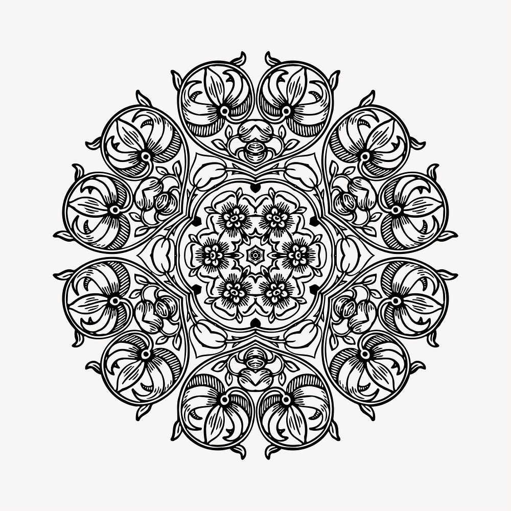 Floral ornament clipart, vintage hand drawn vector. Free public domain CC0 image.