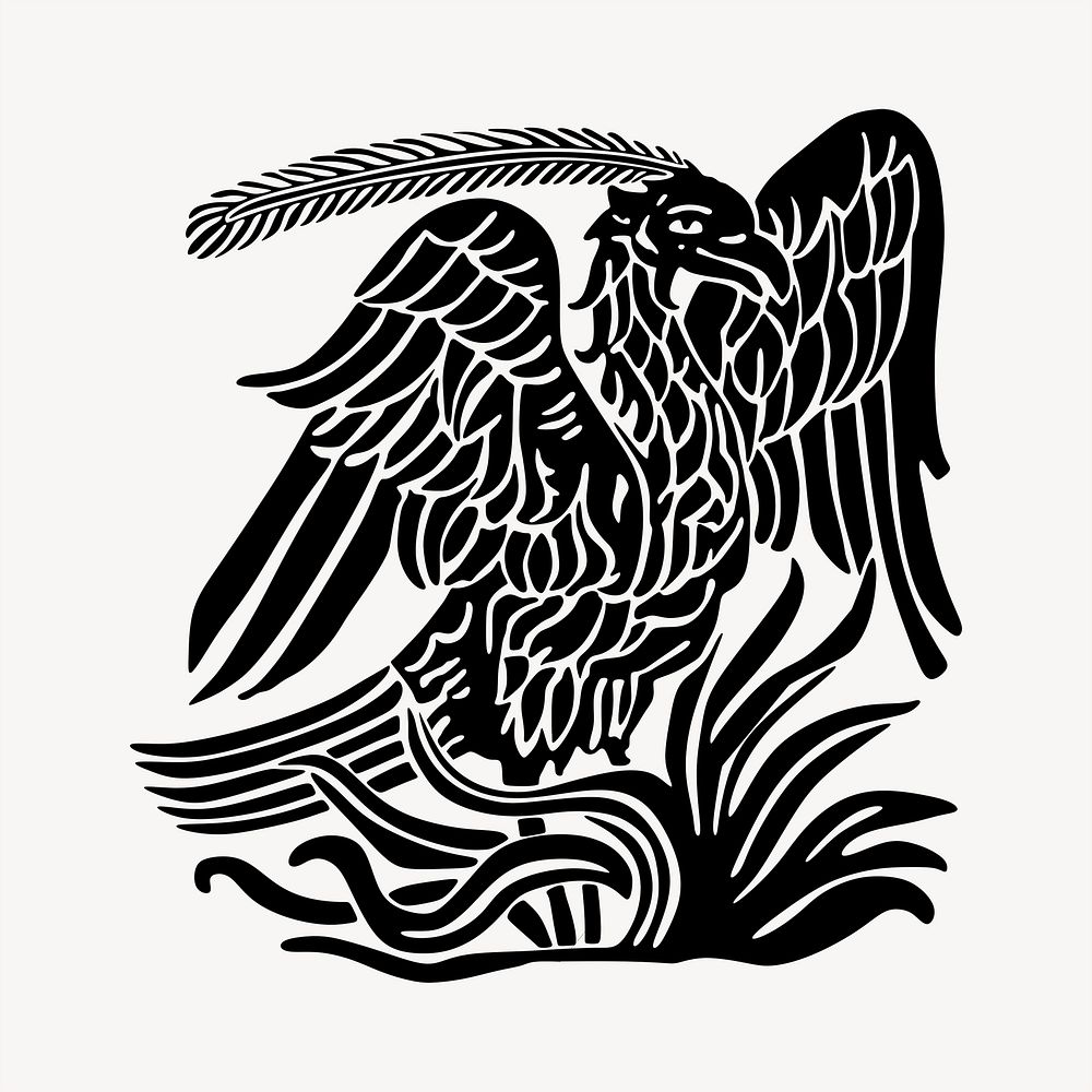 Mythical phoenix clipart, vintage hand drawn vector. Free public domain CC0 image.