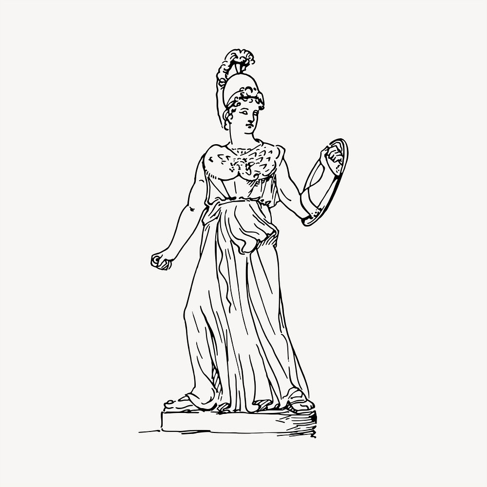 Athena statue clipart, vintage hand drawn vector. Free public domain CC0 image.