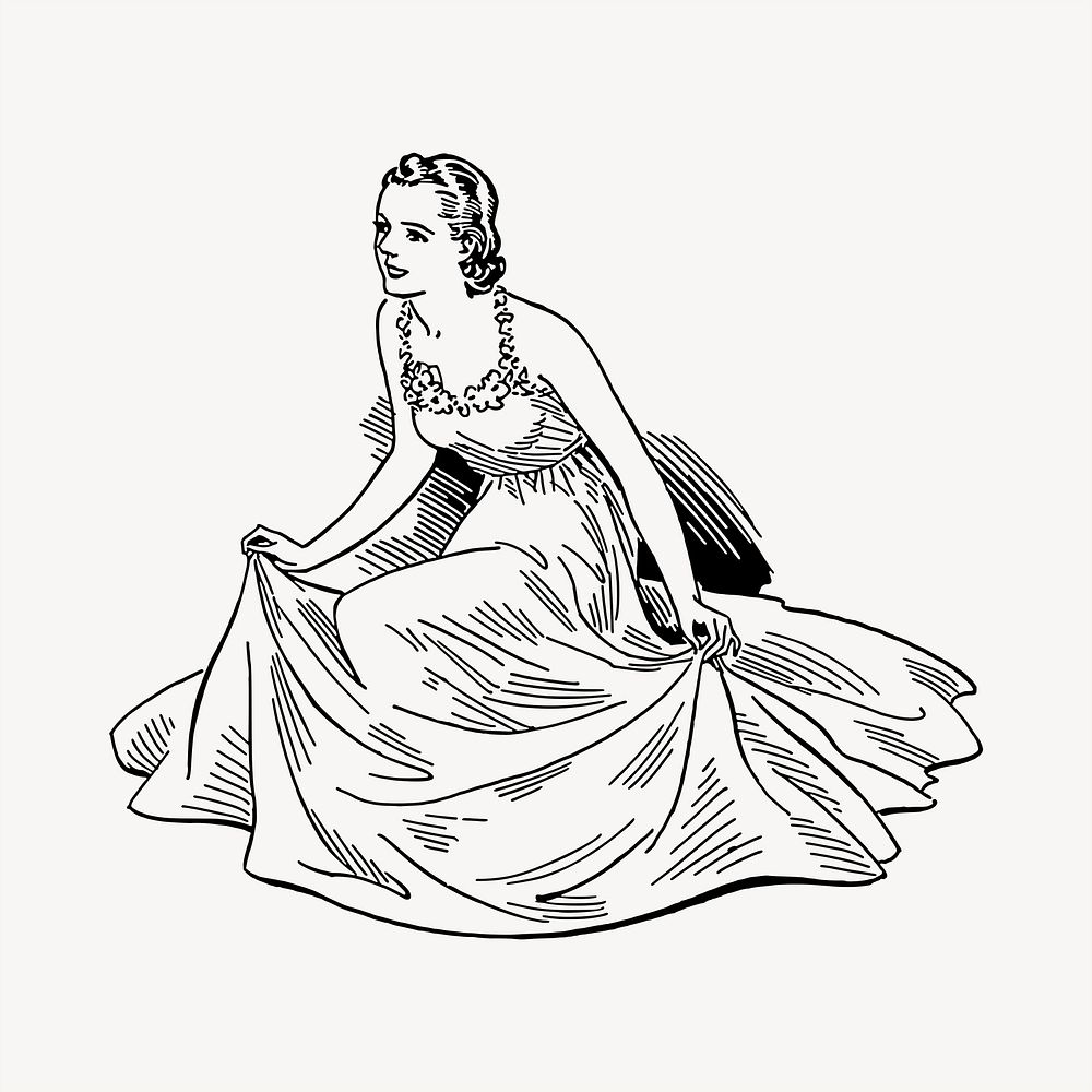 Woman's fashion clipart, vintage hand drawn vector. Free public domain CC0 image.