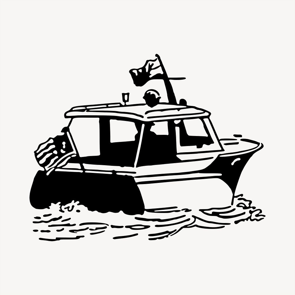 Speed boat clipart, vintage hand drawn vector. Free public domain CC0 image.