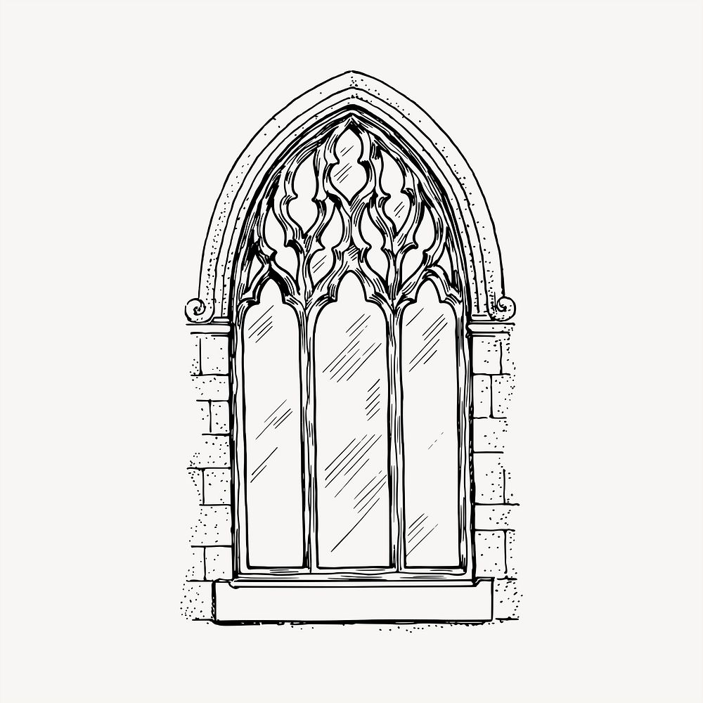 Ancient window clipart, vintage hand drawn vector. Free public domain CC0 image.