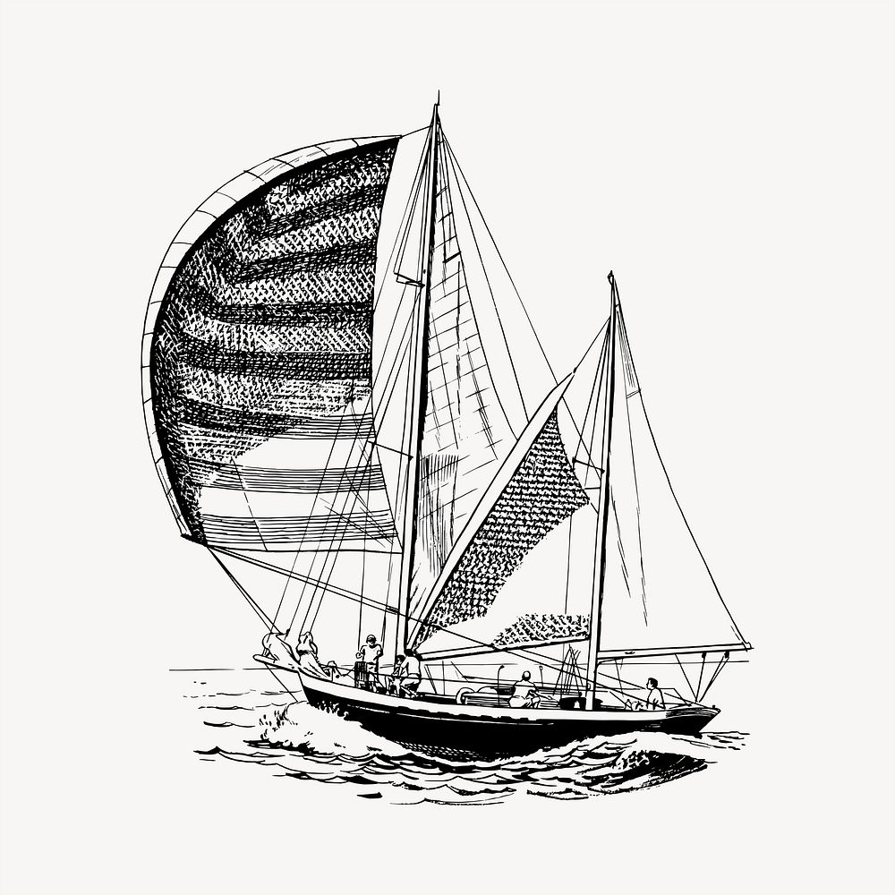 Sailboat clipart, vintage hand drawn vector. Free public domain CC0 image.