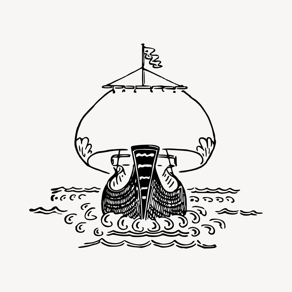 Sailing ship clipart, vintage hand drawn vector. Free public domain CC0 image.