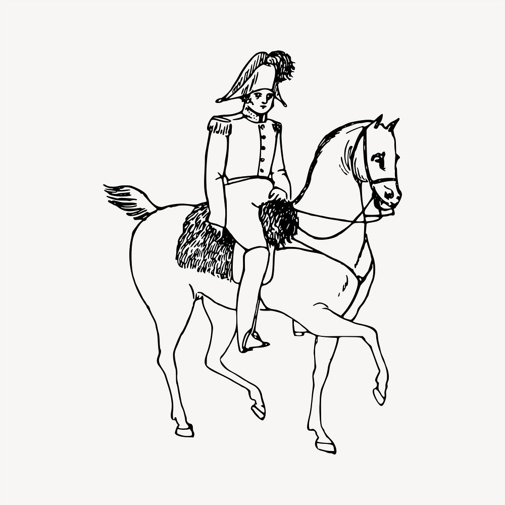 Nobleman, horseback riding  clipart, vintage hand drawn vector. Free public domain CC0 image.