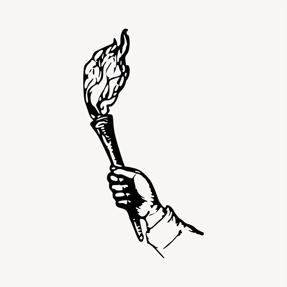 Burning torch clipart, vintage hand drawn vector. Free public domain CC0 image.