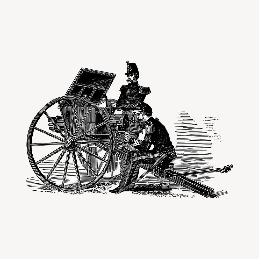 Cannon soldiers clipart, vintage hand drawn vector. Free public domain CC0 image.