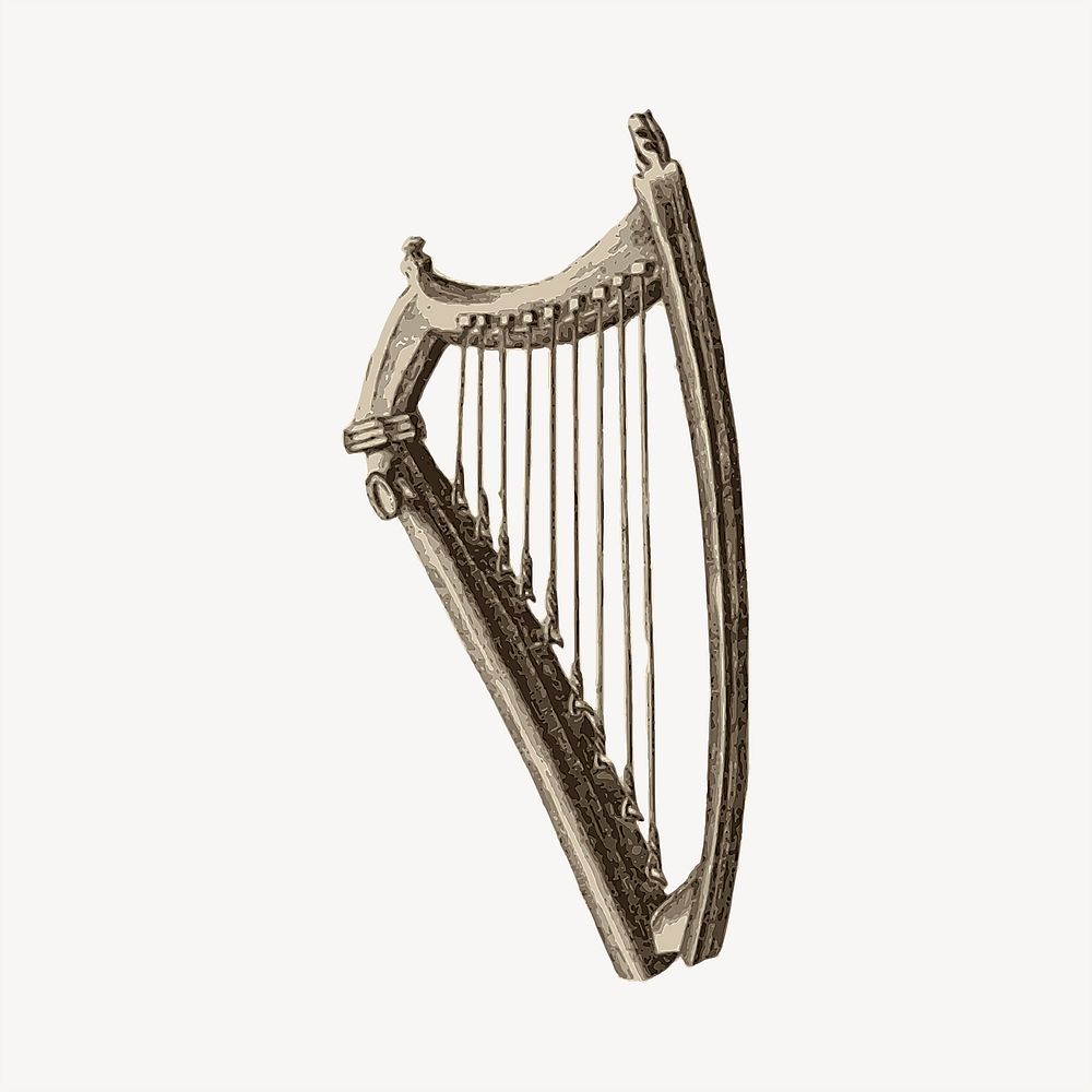 Celtic harp clipart, vintage hand drawn vector. Free public domain CC0 image.