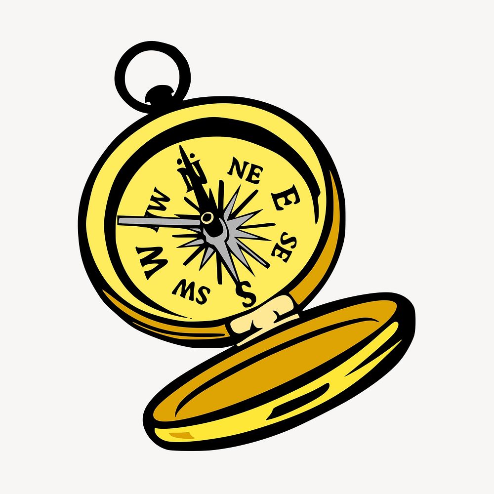 Pocket compass clipart, object illustration vector. Free public domain CC0 image.