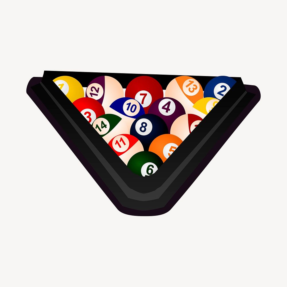 Billiard balls set clipart, sport equipment illustration. Free public domain CC0 image.