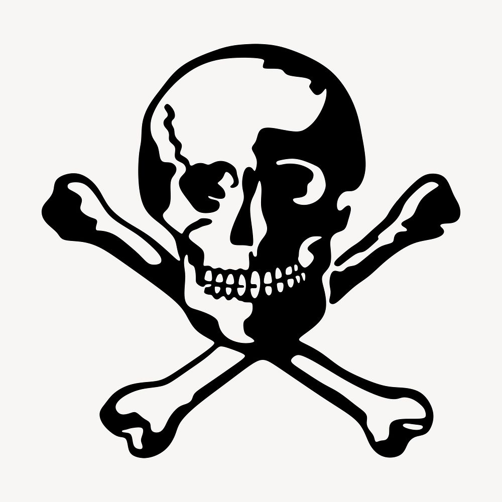 Pirate skull sticker, crossed bones illustration psd. Free public domain CC0 image.