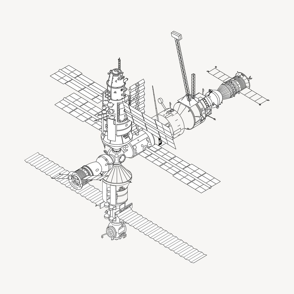 International Space Station clipart, galaxy illustration. Free public domain CC0 image.