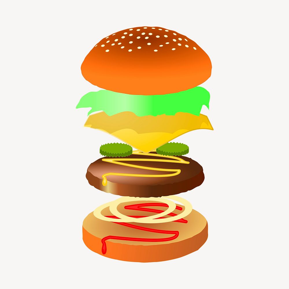 Hamburger clipart, food illustration vector. Free public domain CC0 image.