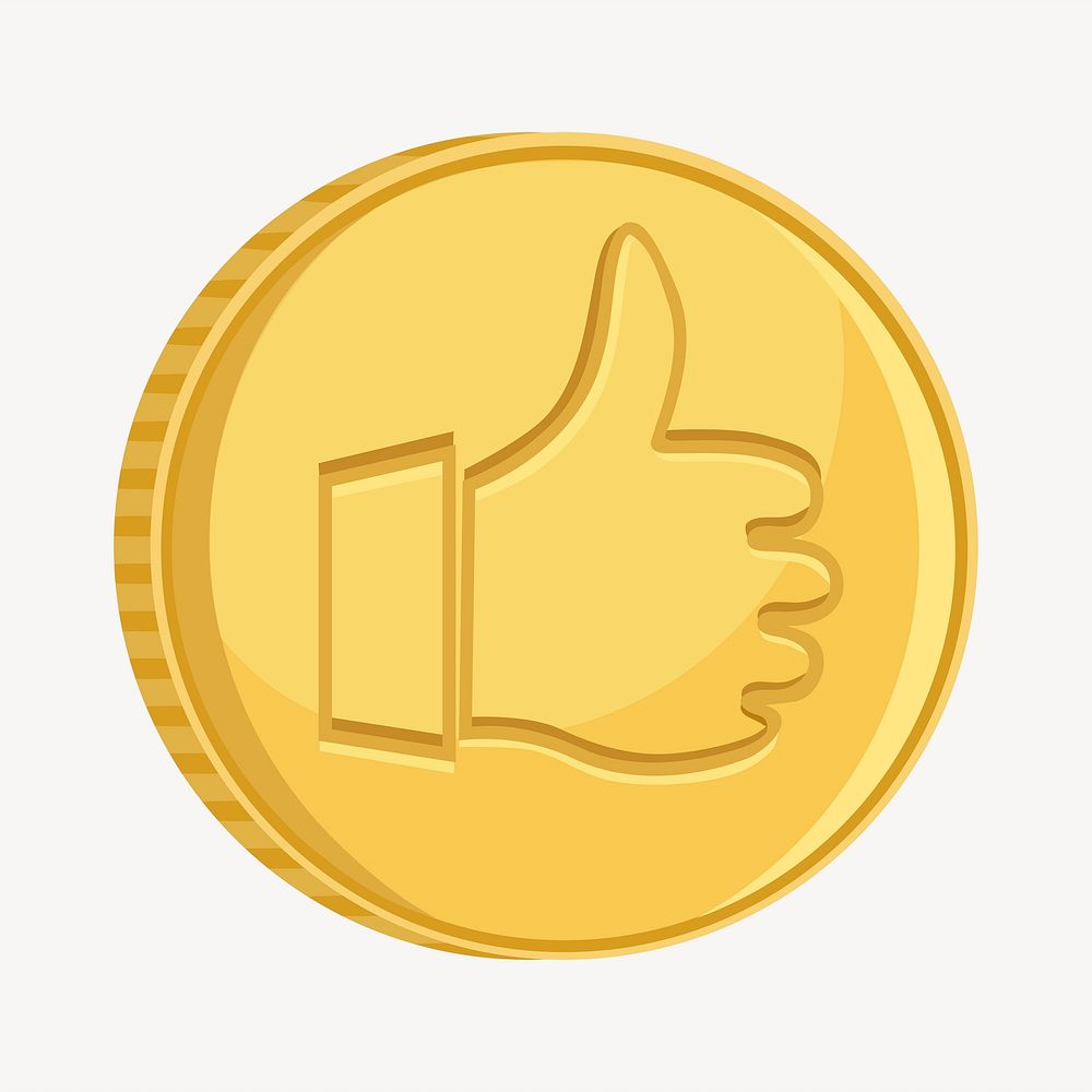 Thumbs up coin clipart, object illustration. Free public domain CC0 image.