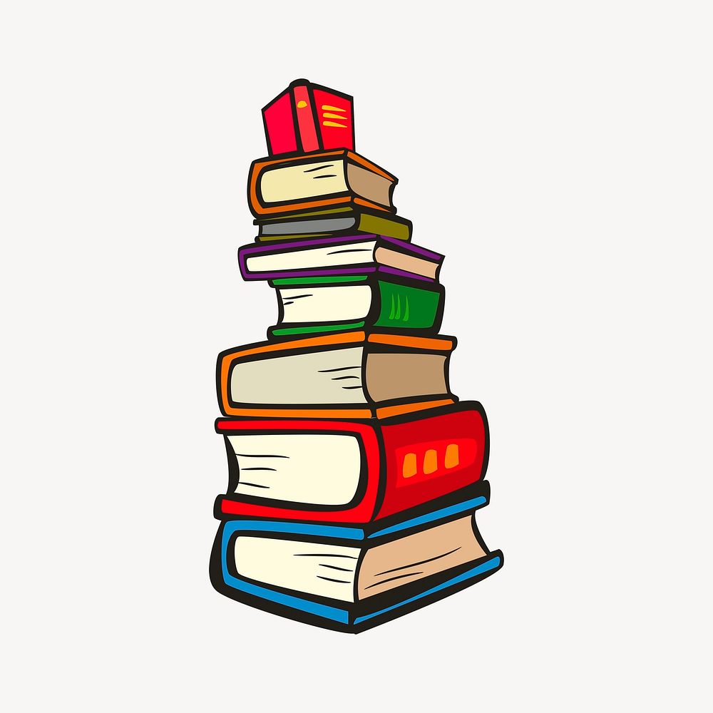 Stacked books sticker, stationery illustration psd. Free public domain CC0 image.