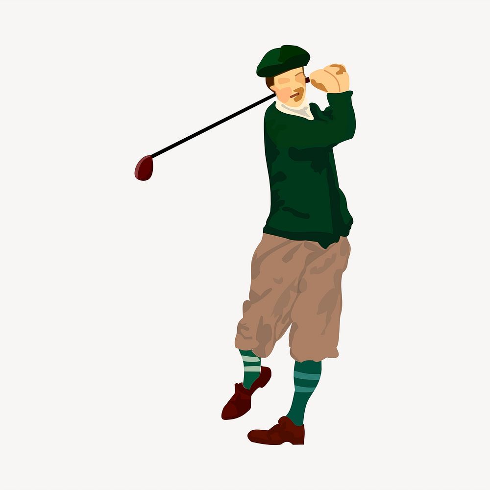 Male golfer clipart, sport illustration. Free public domain CC0 image.