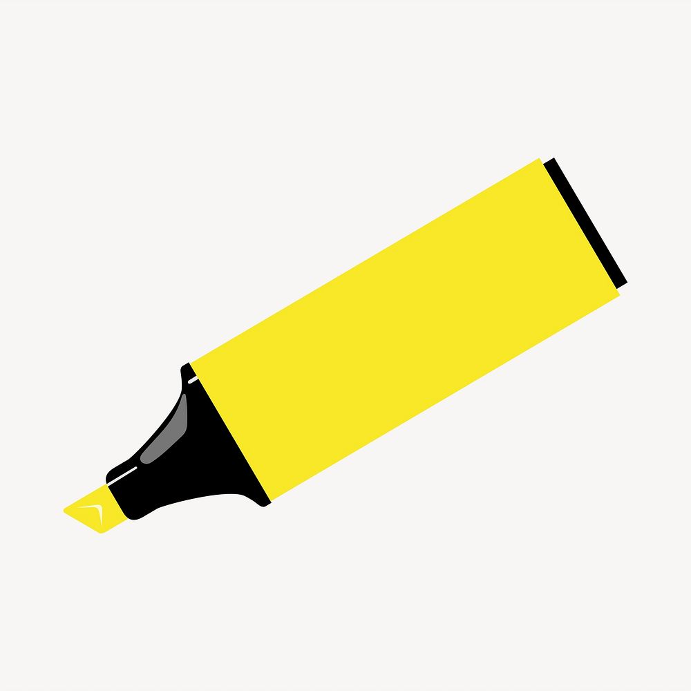 Yellow highlighter marker clipart, stationery illustration. Free public domain CC0 image.