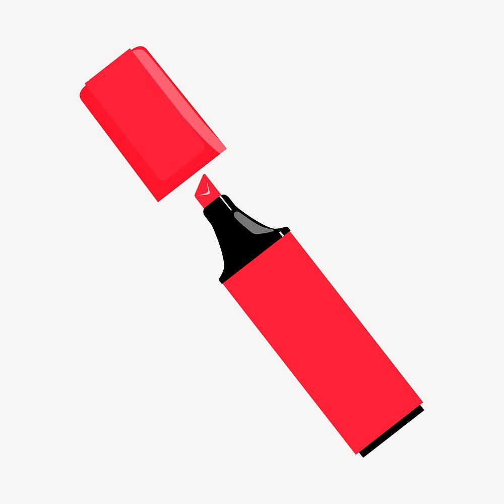Red highlighter marker sticker, stationery illustration psd. Free public domain CC0 image.