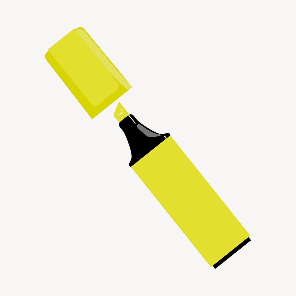 Yellow highlighter marker clipart, stationery illustration. Free public domain CC0 image.