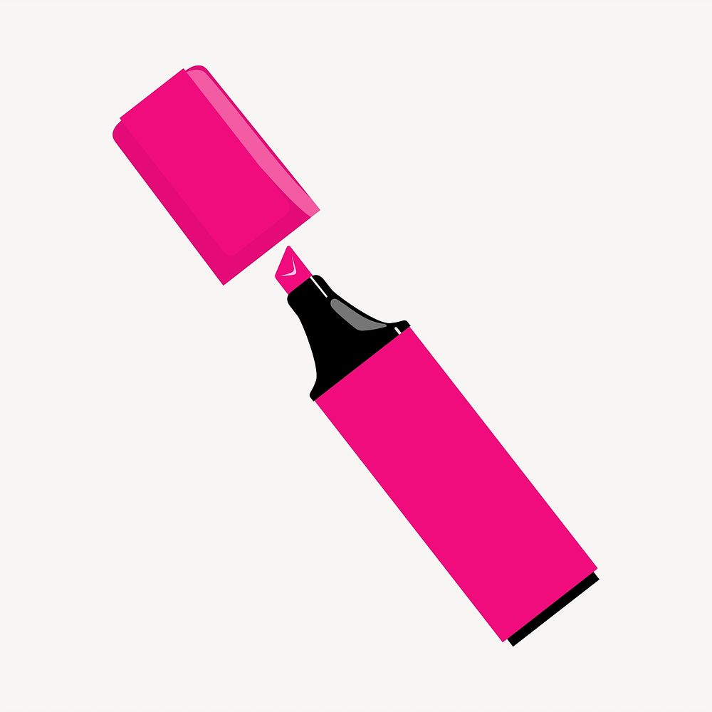 Pink highlighter marker clipart, stationery illustration. Free public domain CC0 image.