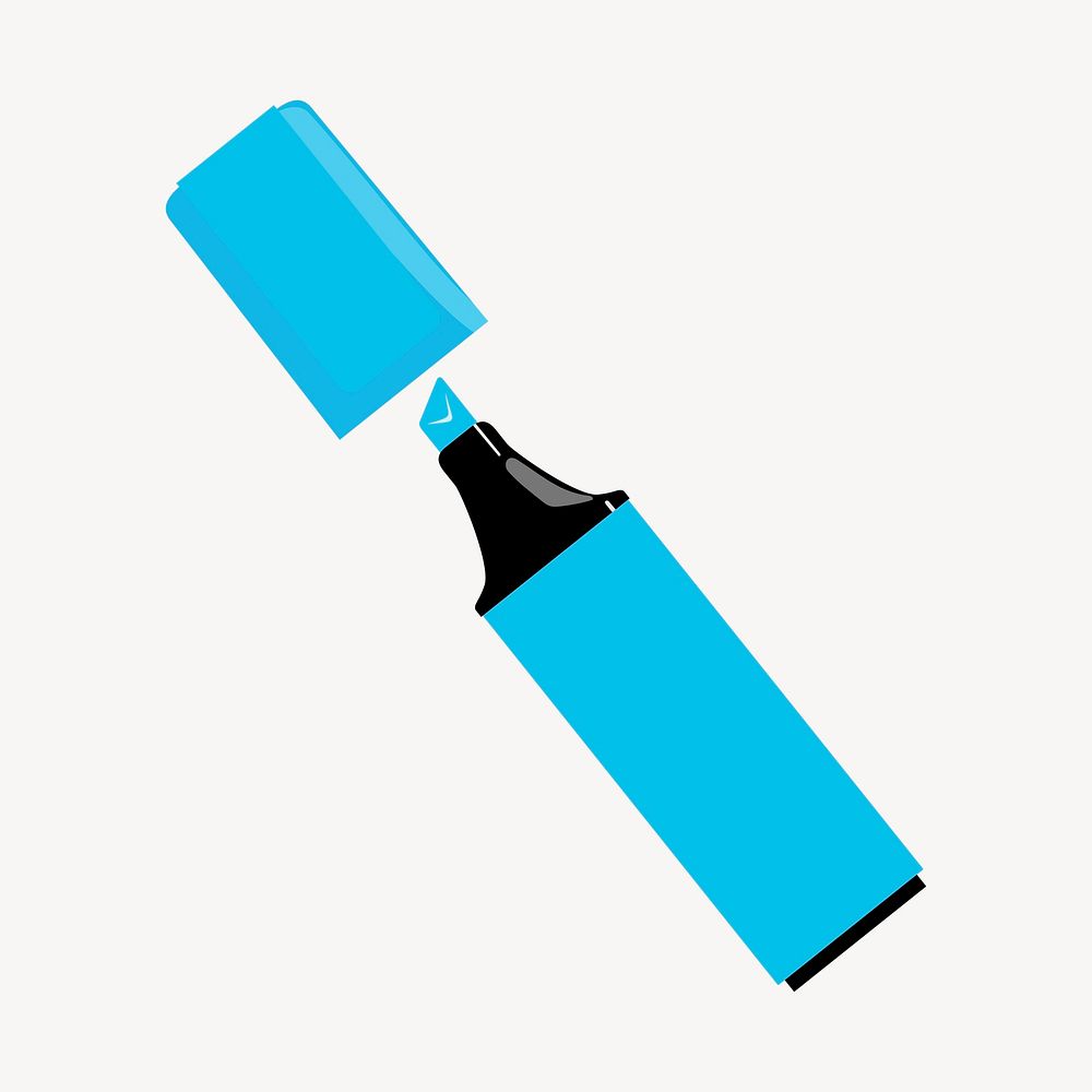 Blue highlighter marker clipart, stationery illustration vector. Free public domain CC0 image.