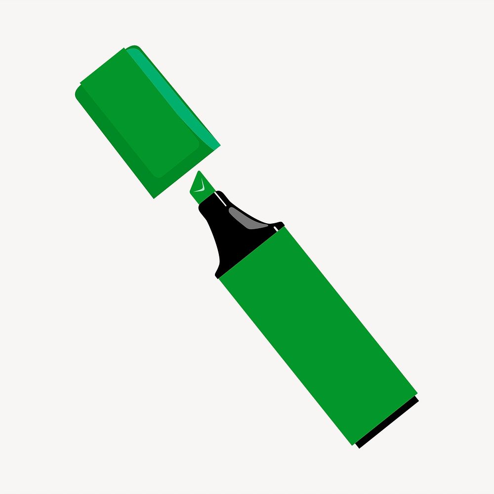 Green highlighter marker clipart, stationery illustration. Free public domain CC0 image.