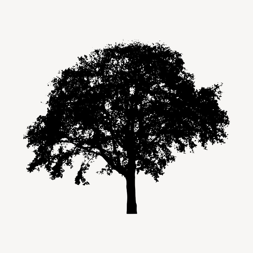 Tree silhouette sticker, botanical illustration psd. Free public domain CC0 image.