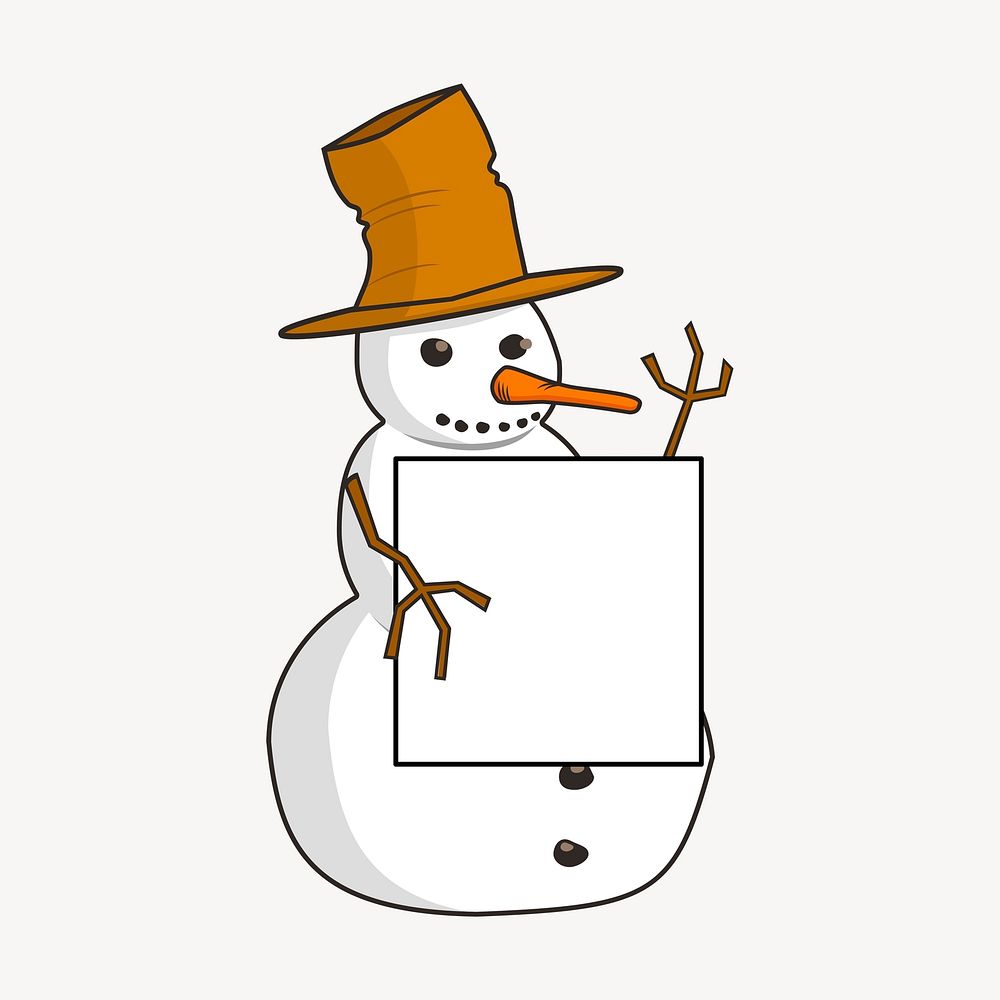 Snowman holding sign frame clipart, decoration illustration vector. Free public domain CC0 image.