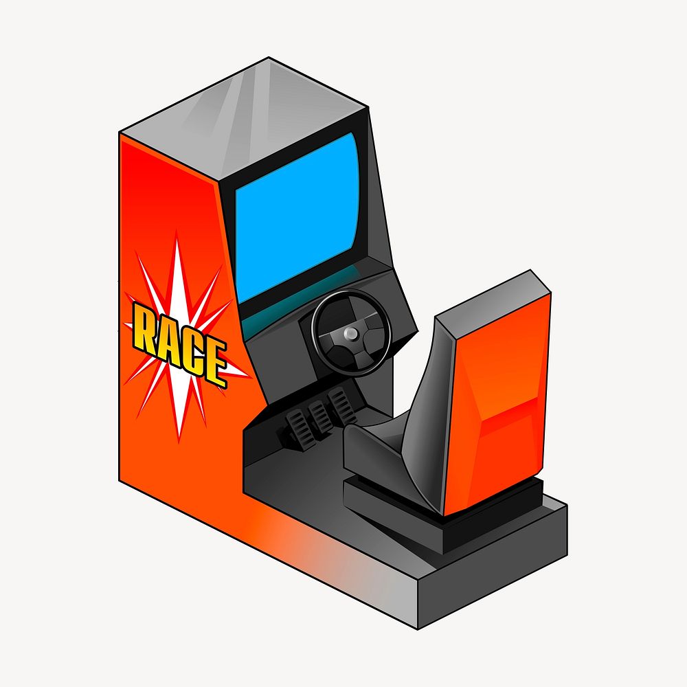 Arcade racing machine clipart, entertainment illustration vector. Free public domain CC0 image.