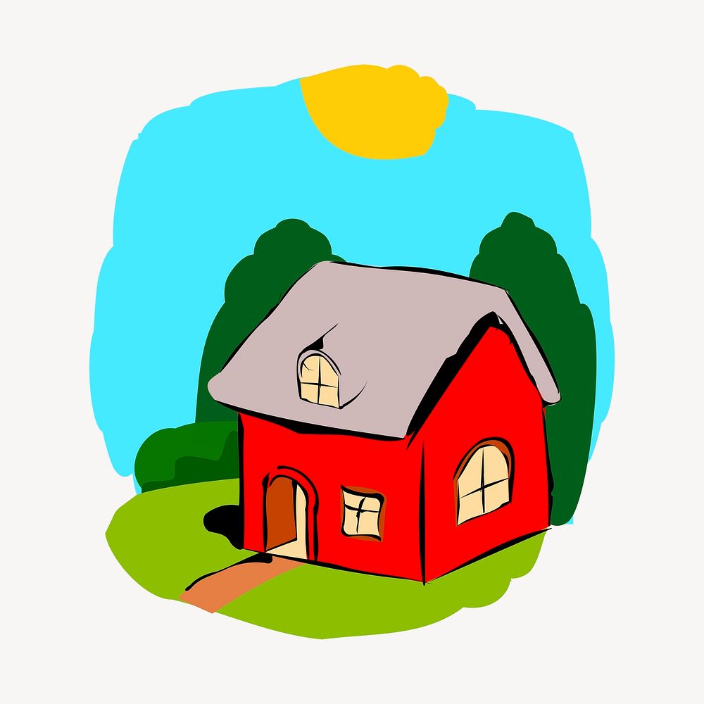 House cartoon sticker, real estate illustration psd. Free public domain CC0 image.