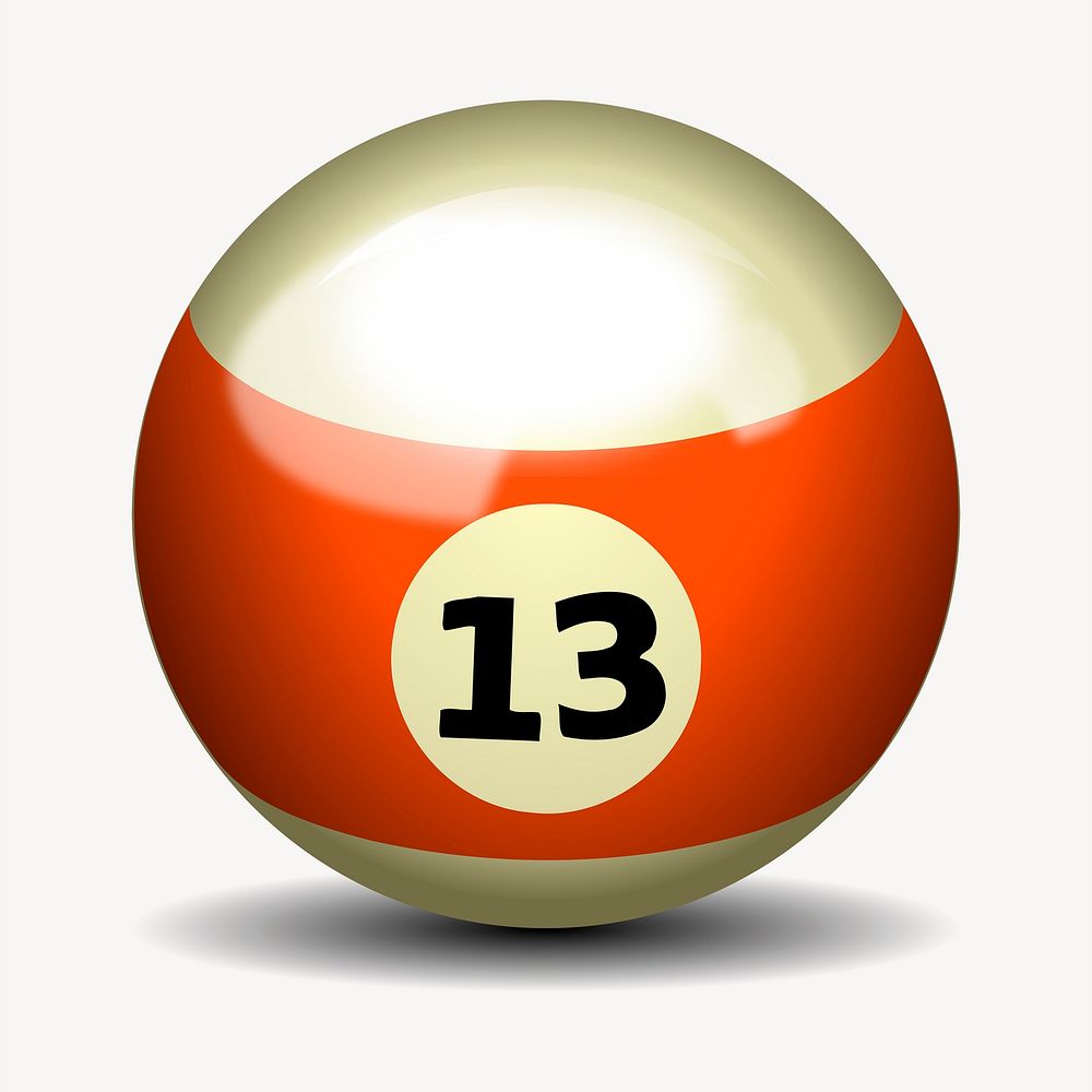 13 billiard ball clipart, sport equipment illustration. Free public domain CC0 image.