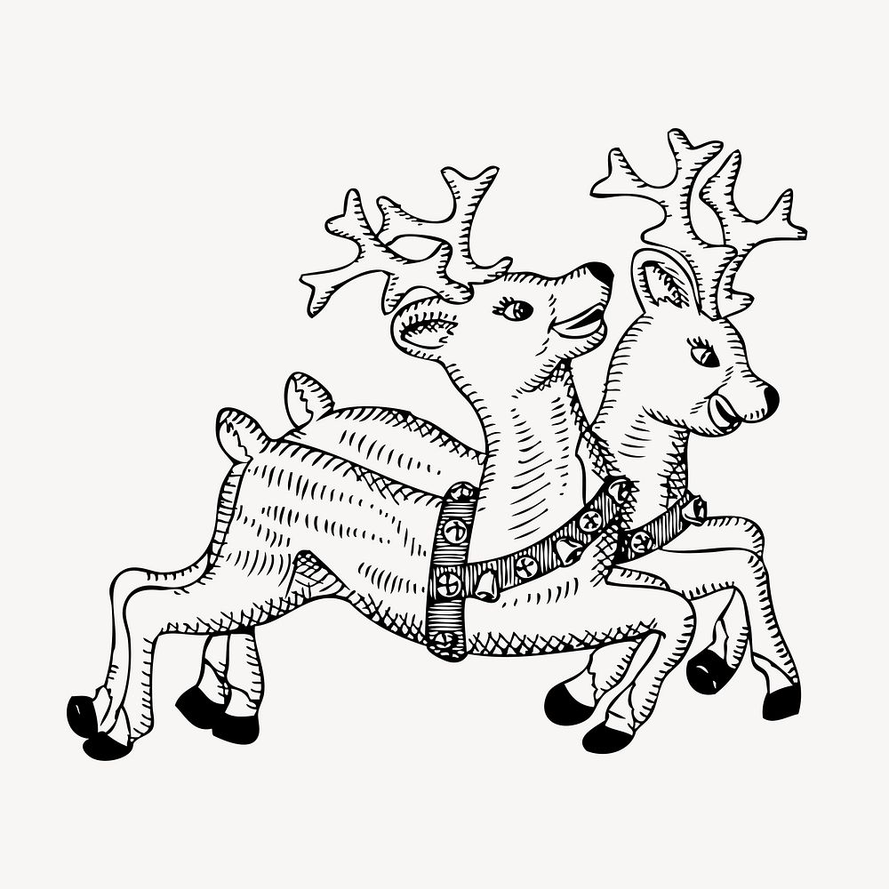 Christmas reindeers clipart, animal illustration vector. Free public domain CC0 image