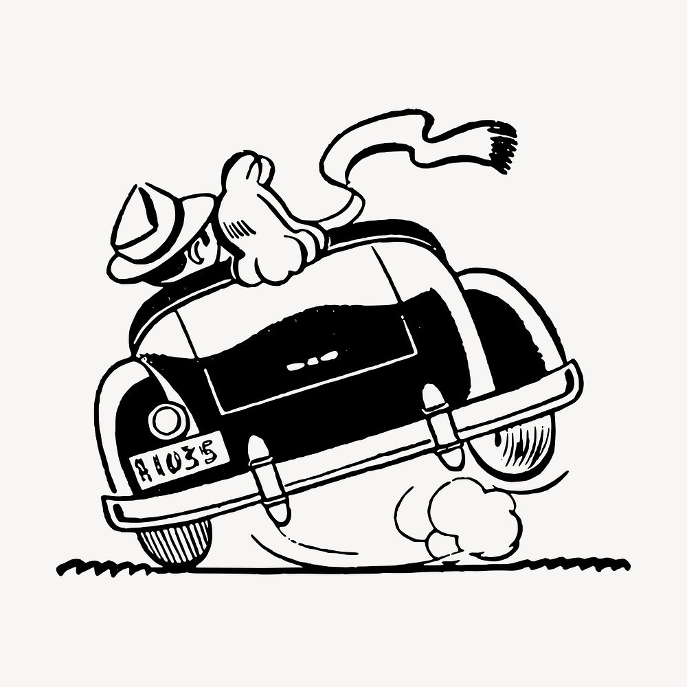 Couple driving, classic car illustration. Free public domain CC0 image