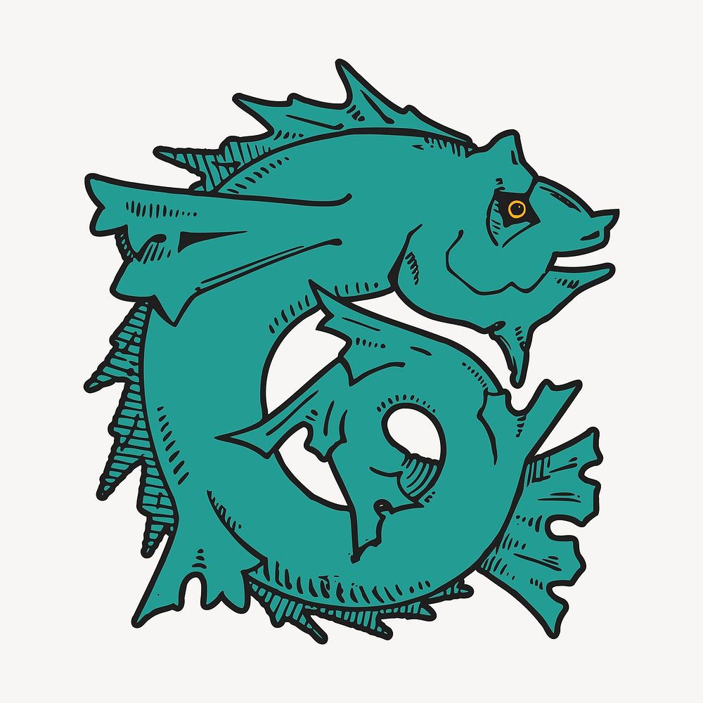 Mythical fish clipart, animal illustration vector. Free public domain CC0 image