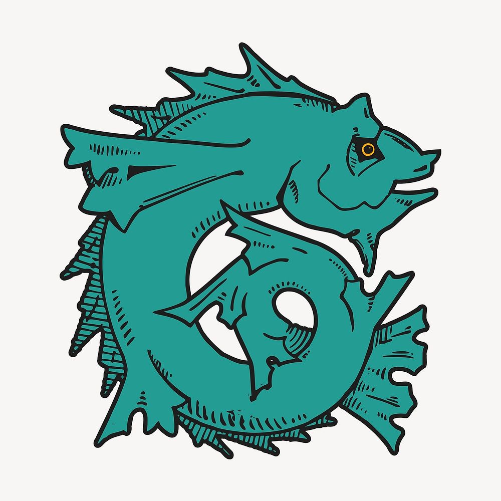Mythical fish, animal illustration. Free public domain CC0 image