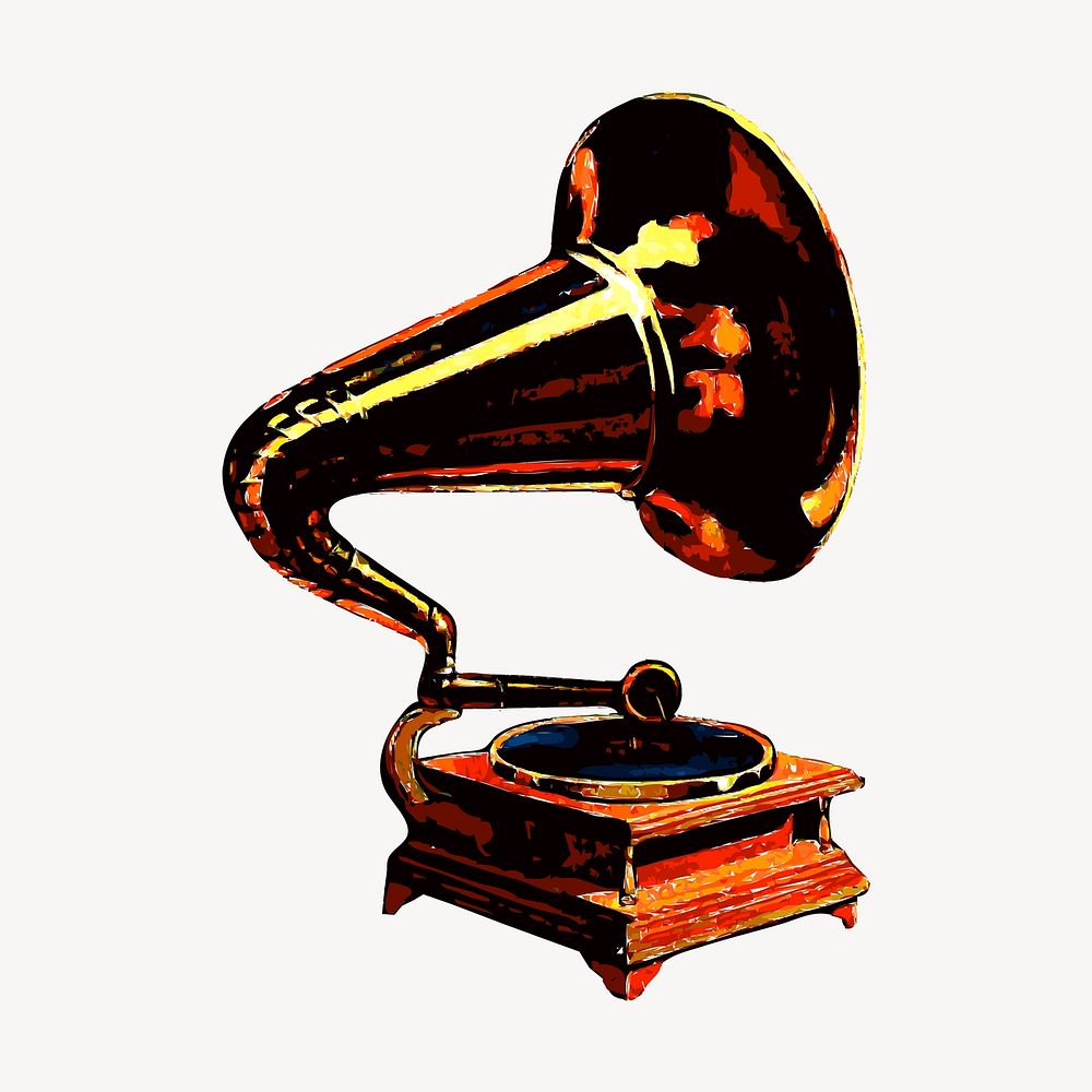 Gramophone clipart, vinyl record player illustration vector. Free public domain CC0 image