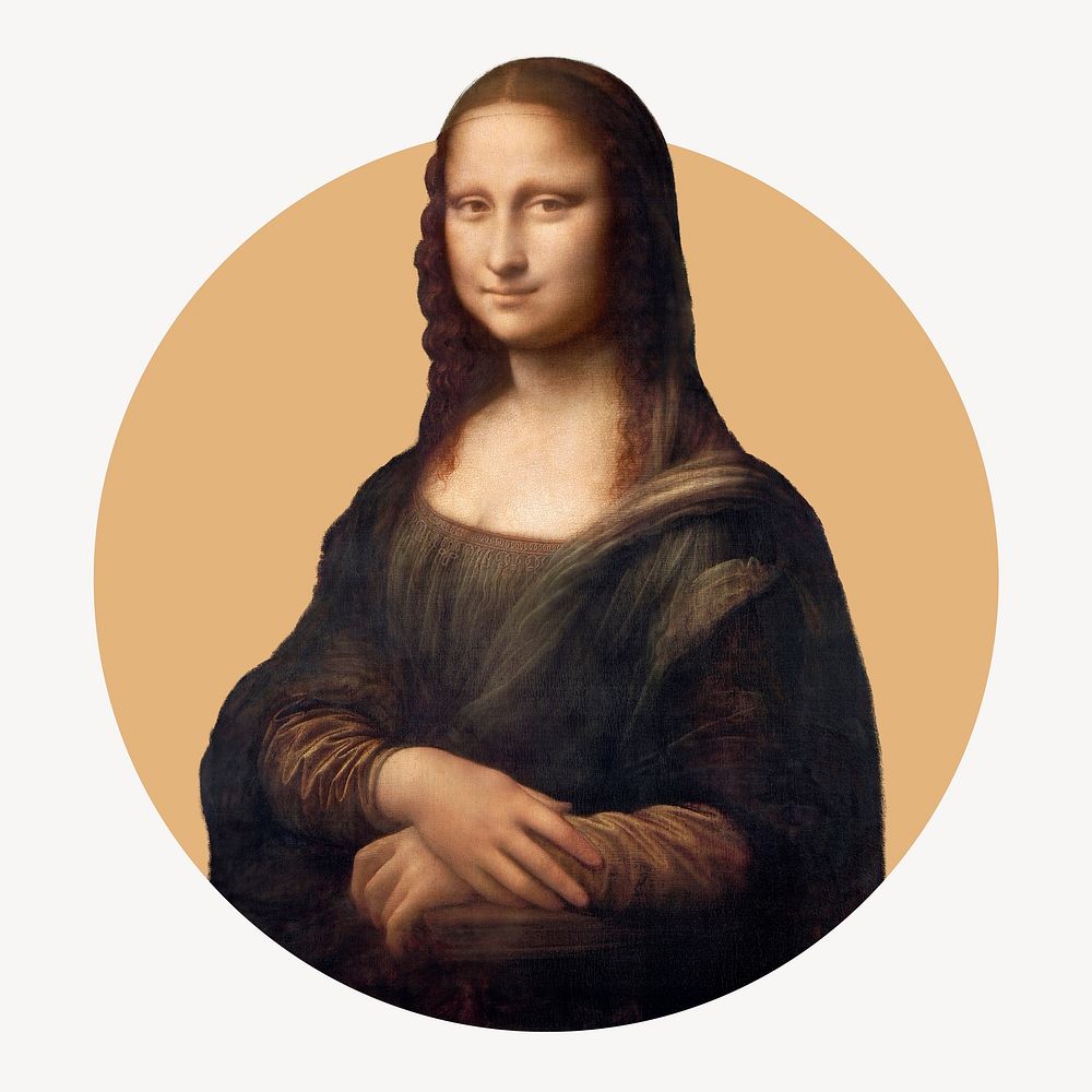 Mona Lisa circle shape badge, vintage illustration, remixed by rawpixel