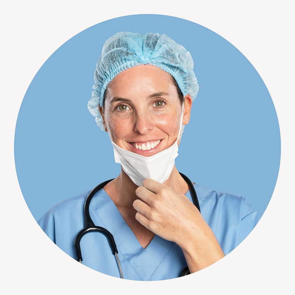 Female physician circle shape badge, healthcare photo